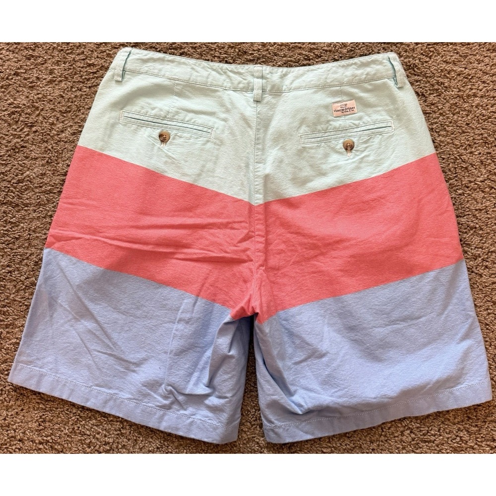 Men's Vineyard Vines Oxford Tri Stripe Shorts Size 34 Summer Patriotic Beach - Picture 2 of 7
